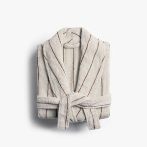 Parachute - Turkish Cotton Pinstripe Robe M Parchment & Mocha- Parchment & Mocha
